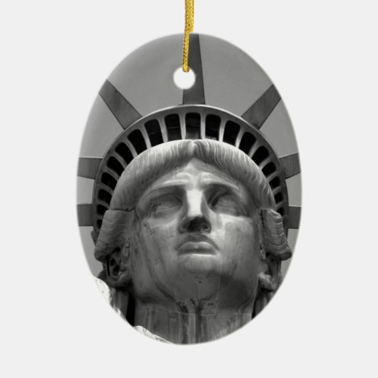 自由白黒像ニューヨーク セラミックオーナメント (正面)