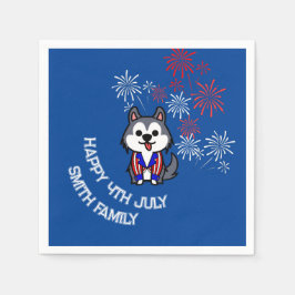 自由祝 – 漫画の犬 – 7月4日 スタンダードカクテルナプキン