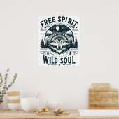 自由精神、野生の魂 – 狼の呼び出し ポスター (キッチン)