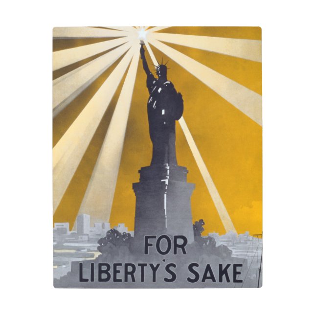 自由聖火の像と米国海軍第二次世界大戦 メタルプリント (正面)