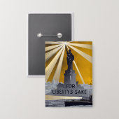 自由聖火の像と米国海軍第二次世界大戦 缶バッジ (正面/裏面)