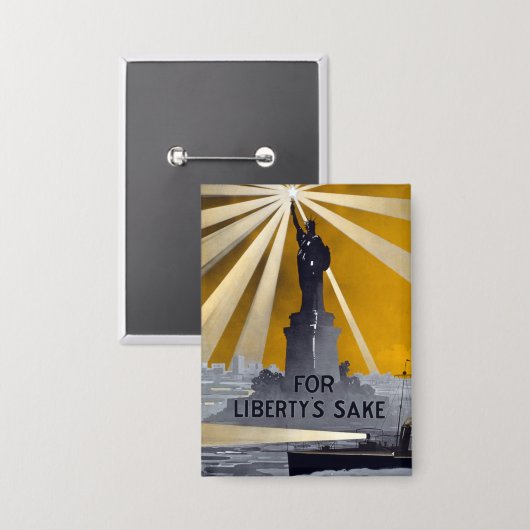 自由聖火の像と米国海軍第二次世界大戦 缶バッジ (正面/裏面)