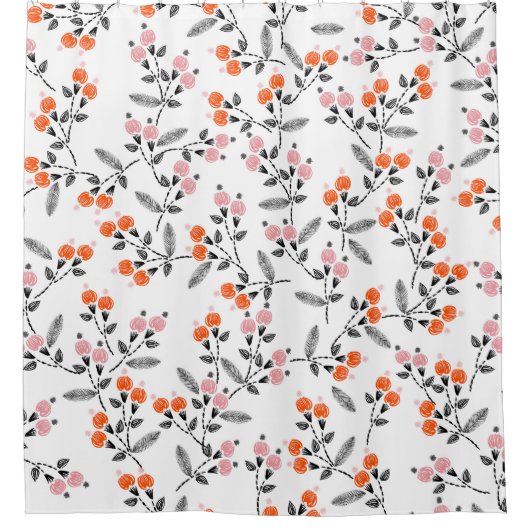 自由花模様:手縫い刺繍 シャワーカーテン (正面)