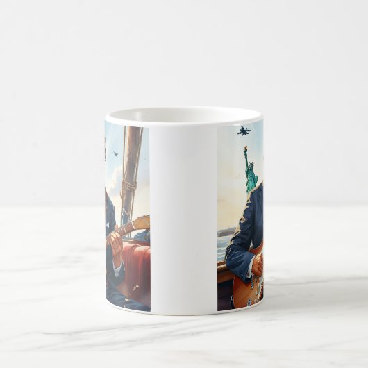 自由遊の女神でトランプのエレキギター コーヒーマグカップ (中央)