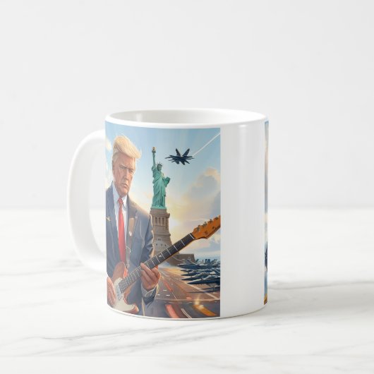自由遊の女神でトランプのエレキギター コーヒーマグカップ (正面左)