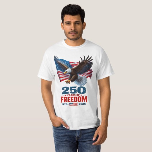 自由250年の愛国鷲アメリカ国旗 Tシャツ (正面フル)