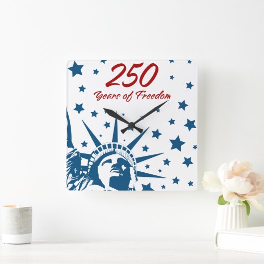 自由250年 お誕生日おめでとう アメリカ 愛国心 スクエア壁時計 (ホーム)