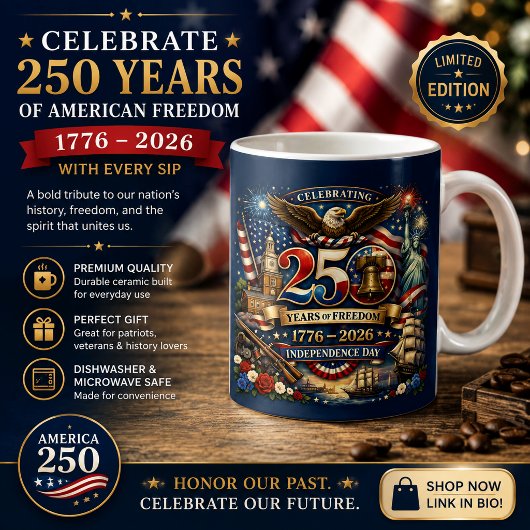 自由250年 - 1776-2026 アメリカ独立記念日 コーヒーマグカップ