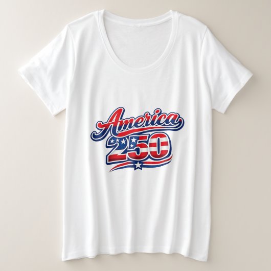 自由250年 - USA 1776-2026 愛国心あふれるデザイン プラスサイズTシャツ (デザイン正面)