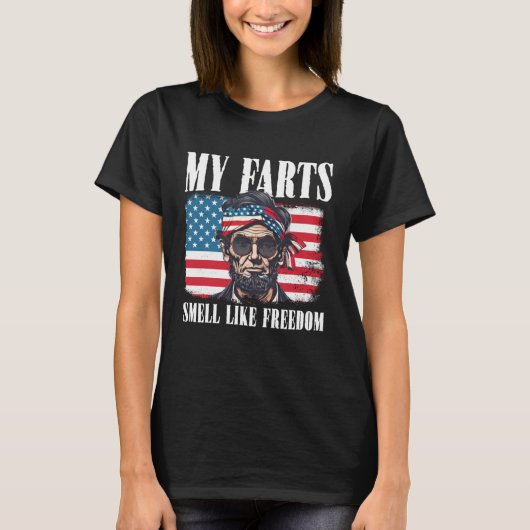 自由 アメリカ国旗 7月4日 独立記念日 エイブ Tシャツ (正面)