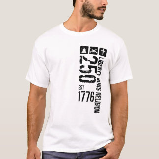 自由 銃 宗教 250 1776 白黒 Tシャツ