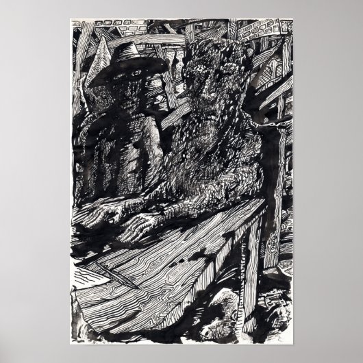 「自白しろ！」 インド墨によるドローイング ポスター (正面)