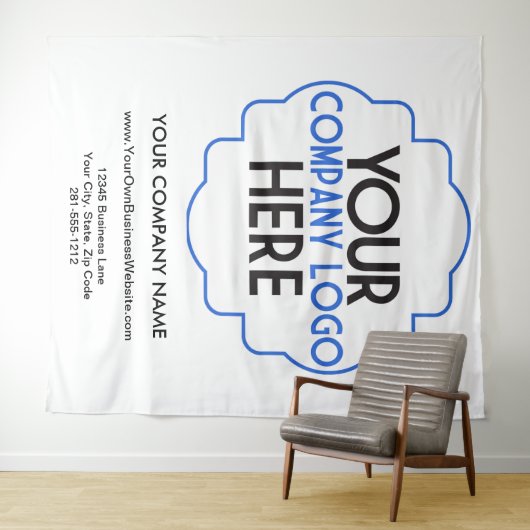 自社のビジネスロゴを使カスタム用する会社のトレードショー タペストリー (インサイチュ(横))