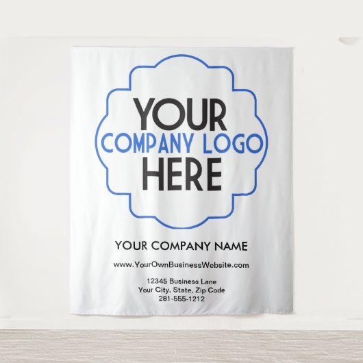 自社のビジネスロゴを使カスタム用する会社のトレードショー タペストリー (正面)