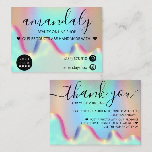 自筆証ショップありがとうご割引コードグラデーション 名刺 (正面/裏面)