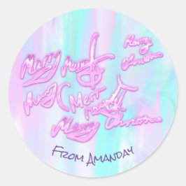 自筆証書による聖降誕祭ガーリー祝モダン ラウンドシール