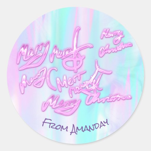 自筆証書による聖降誕祭ガーリー祝モダン ラウンドシール (正面)