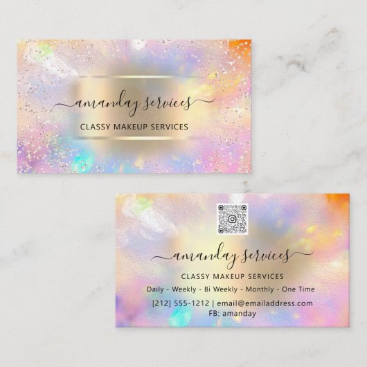 自筆証書オンラインショップピンクメイクアップアーティストQRコード 名刺 (正面/裏面)