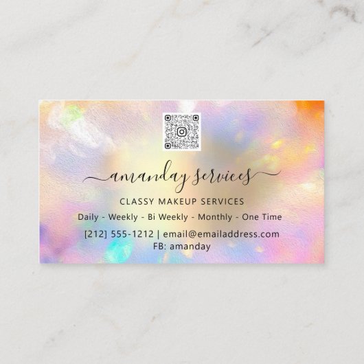 自筆証書オンラインショップピンクメイクアップアーティストQRコード 名刺 (裏面)