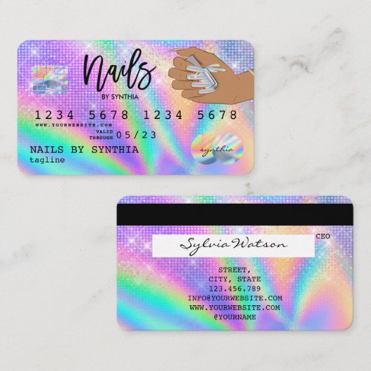 自筆証書クレジットカード爪、 ネイル技術 名刺 (正面/裏面)