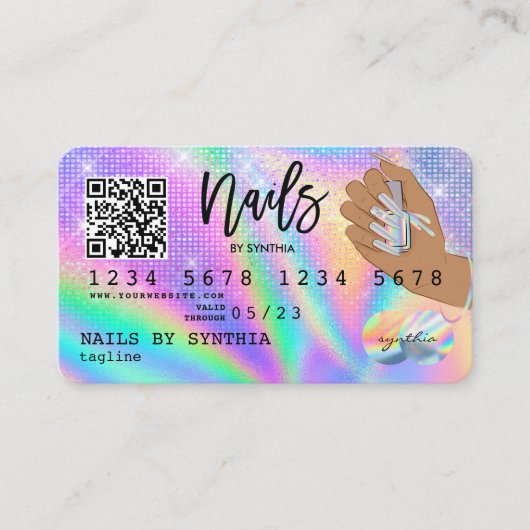 自筆証書クレジットカード爪、 ネイル技術QRコード 名刺 (正面)