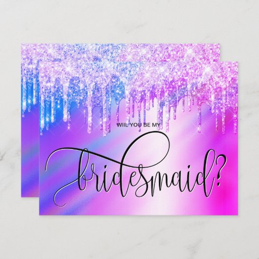 自筆証書グリッターの滴りが私の花嫁になる 招待状 (正面/裏面)