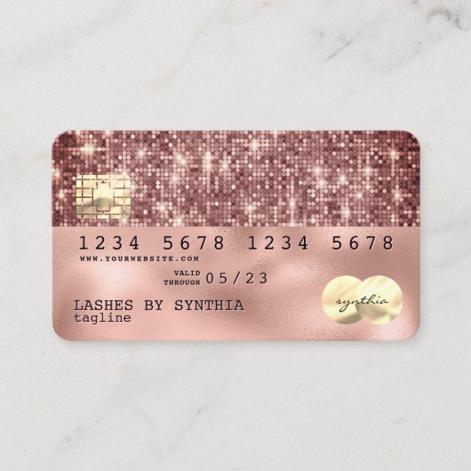 自筆証書バラ金ゴールドグリッターモダンクレジットカード 名刺 (正面)