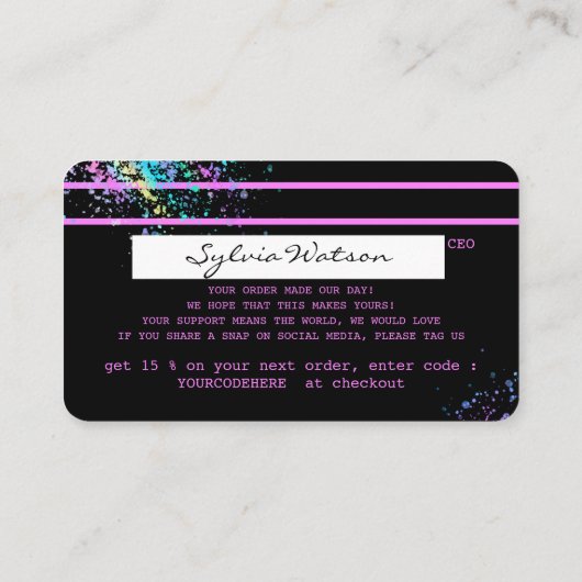 自筆証書ユニコーンドリップスありがとうクレジットカード 名刺 (裏面)