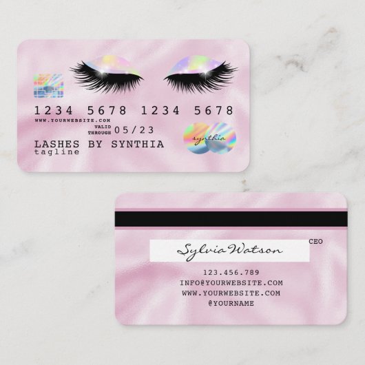 自筆証書ユニコーンピンククレジットカードの目の点滅 名刺 (正面/裏面)