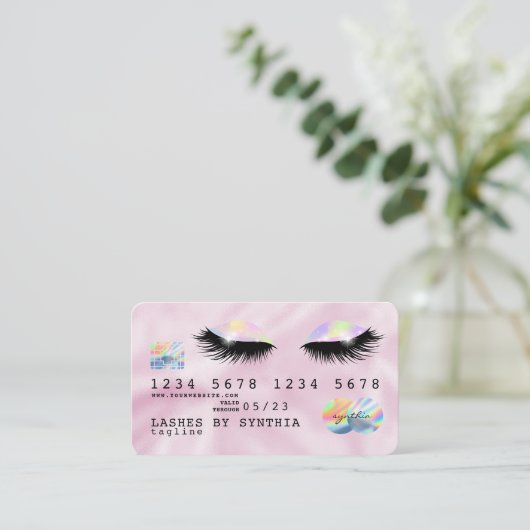 自筆証書ユニコーンピンククレジットカードの目の点滅 名刺 (スタンド正面)