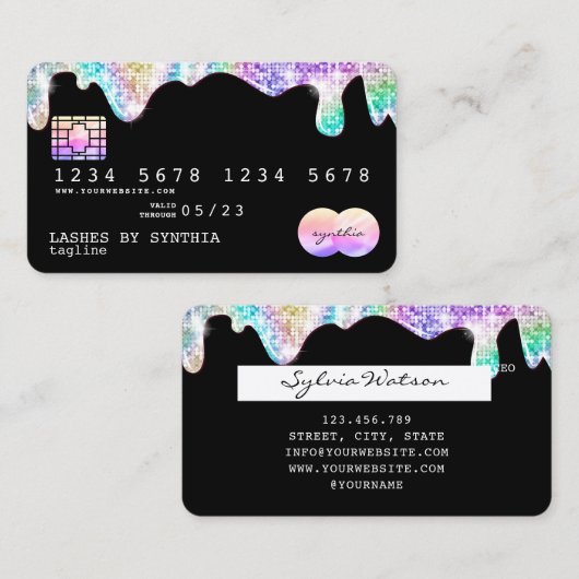 自筆証書金ゴールドグリッターディスコモダンクレジットカード 名刺 (正面/裏面)