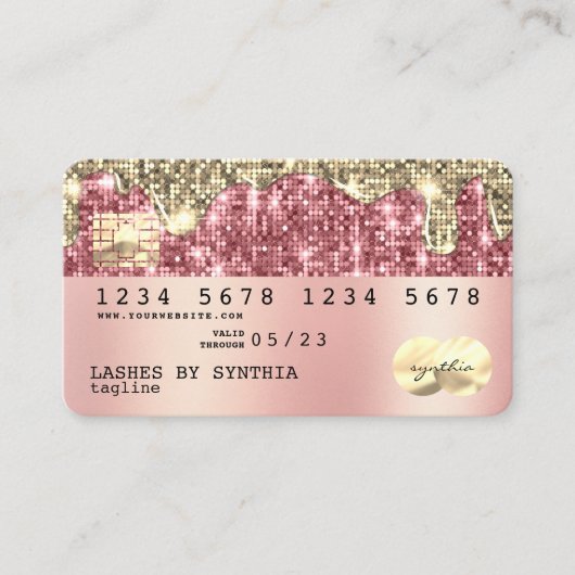 自筆証書金ゴールドグリッターモダンクレジットカード 名刺 (正面)