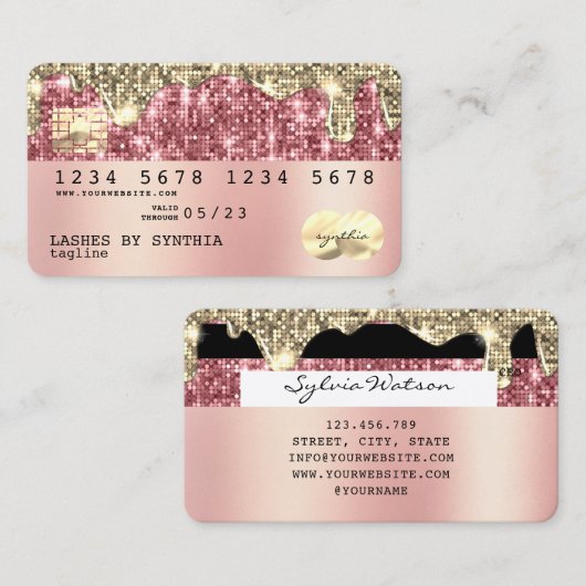 自筆証書金ゴールドグリッターモダンクレジットカード 名刺 (正面/裏面)