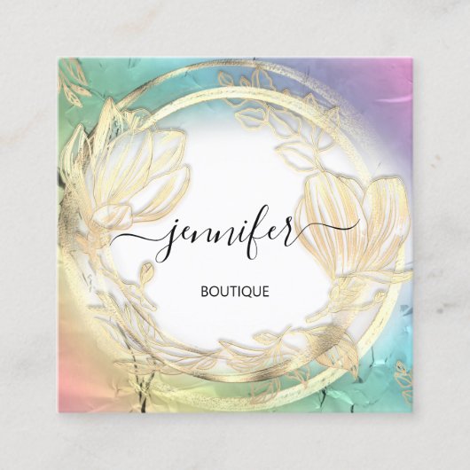 自筆証書Meraid金ゴールドフローラQRCodeロゴ スクエア名刺 (正面)