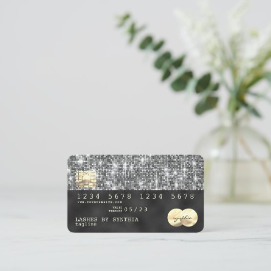 自筆銀グリッターモダンクレジットカード 名刺 (スタンド正面)