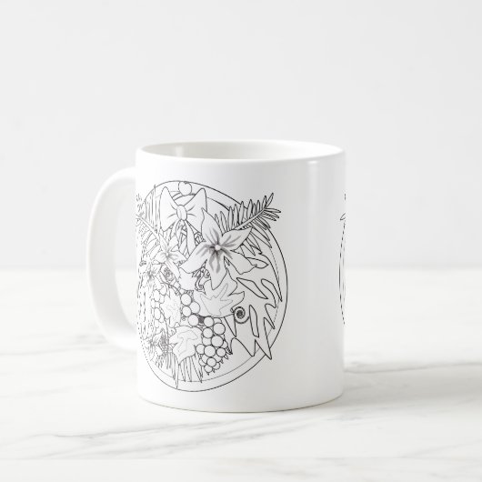 自絵を描写真は熱帯のパターンである コーヒーマグカップ (正面左)