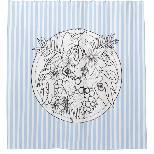 自絵を描写真は熱帯のパターンである シャワーカーテン (正面)