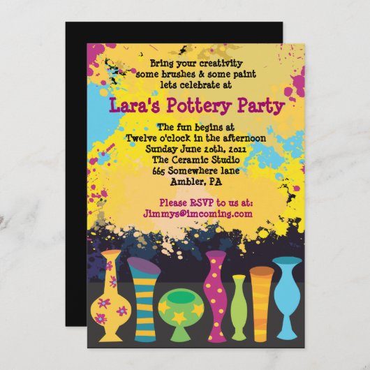 自絵を描分の陶芸誕生日パーティーの招待状 招待状 (正面/裏面)