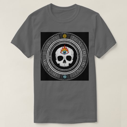 自考え分が権威を疑う Tシャツ (デザイン正面)