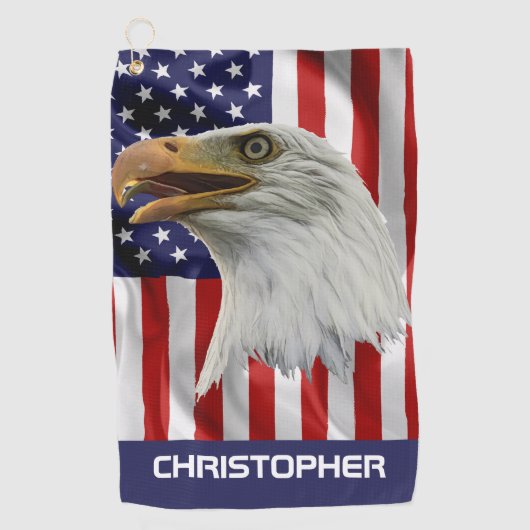 自警団イーグル、アメリカ国旗、愛国心 ゴルフタオル (正面)