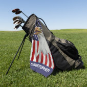 自警団イーグル、アメリカ国旗、愛国心 ゴルフタオル (グリーン)