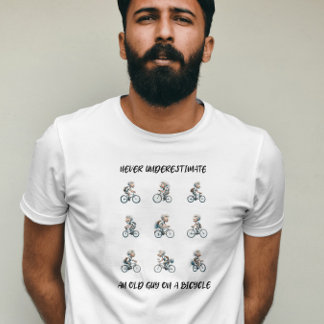 自転車おもしろいで老人を甘く見てはいけない Tシャツ