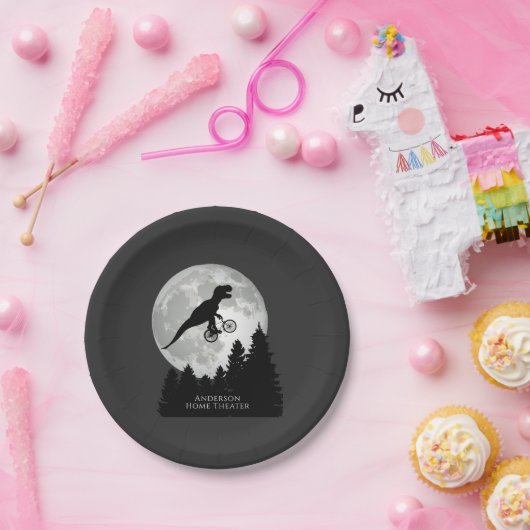 自転車おもしろいと飛んでいる満月のTレックス ペーパープレート (パーティー)