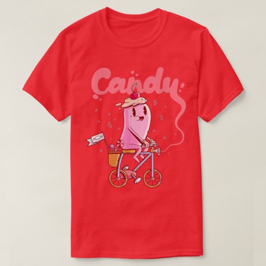 自転車おもしろいに乗ったキャンディー Tシャツ (デザイン正面)