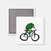 自転車おもしろいに乗るグリーンカエル マグネット (正面/裏面)
