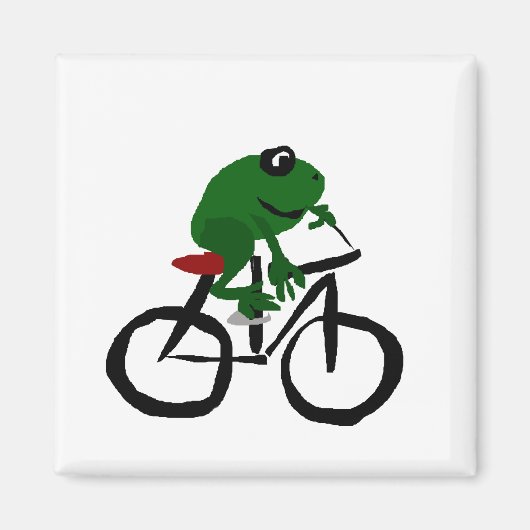 自転車おもしろいに乗るグリーンカエル マグネット (正面)