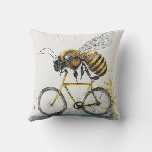 自転車おもしろいの水彩画スケッチに乗るハチ クッション (裏面)