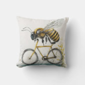 自転車おもしろいの水彩画スケッチに乗るハチ クッション (正面)