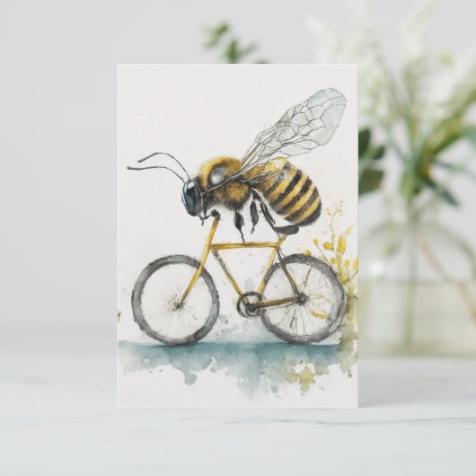 自転車おもしろいの水彩画スケッチに乗るハチ サンキューカード (スタンド正面)