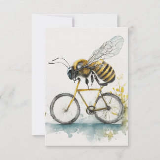 自転車おもしろいの水彩画スケッチに乗るハチ サンキューカード